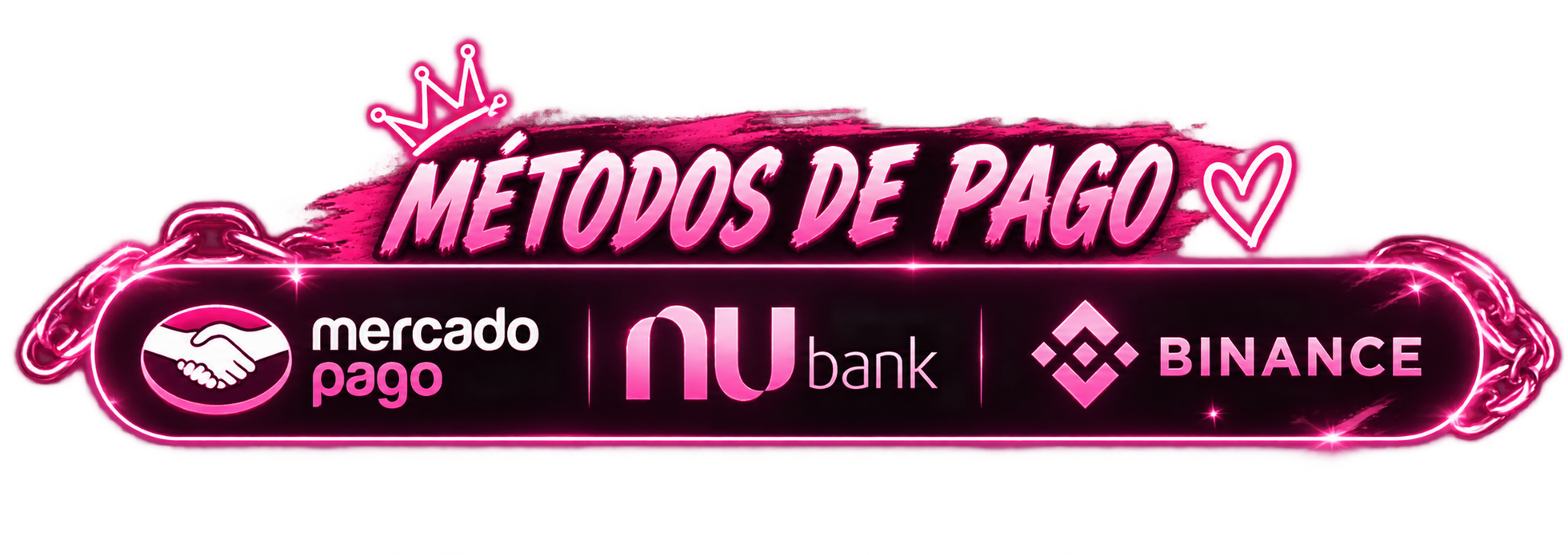 Métodos de pago: Mercado Pago, Nu Bank, Binance